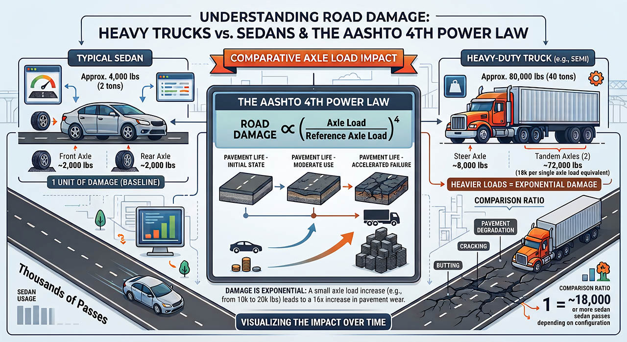 AASHTO 4th Power Law and the Impact to Roads